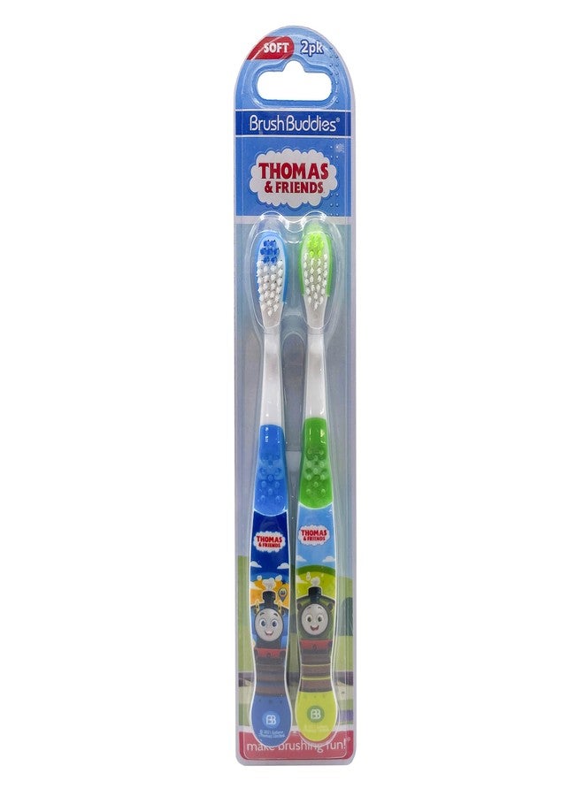 Brush Buddies Thomas and Friends Kids Toothbrush Twin Pack Manual Toothbrushes for Toddlers and Children Soft Bristles Character Toothbrush for Boys and Girls Ages 3 Plus Green and Blue - Image 1